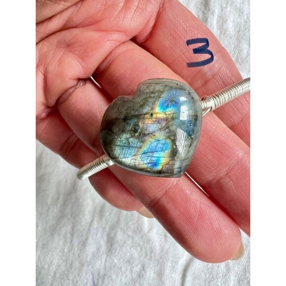Your Choice! Flash Labradorite ❤️ Heart Cuff Bangle Bracelet - Picture 5 of 13